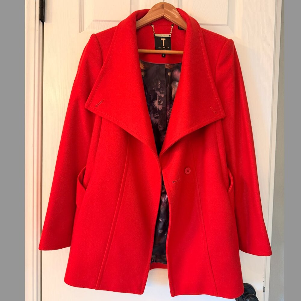 Ted Baker Matild Belted Wrap Coat Jacket Red Wool Cashmere Blend US 6 TB 2